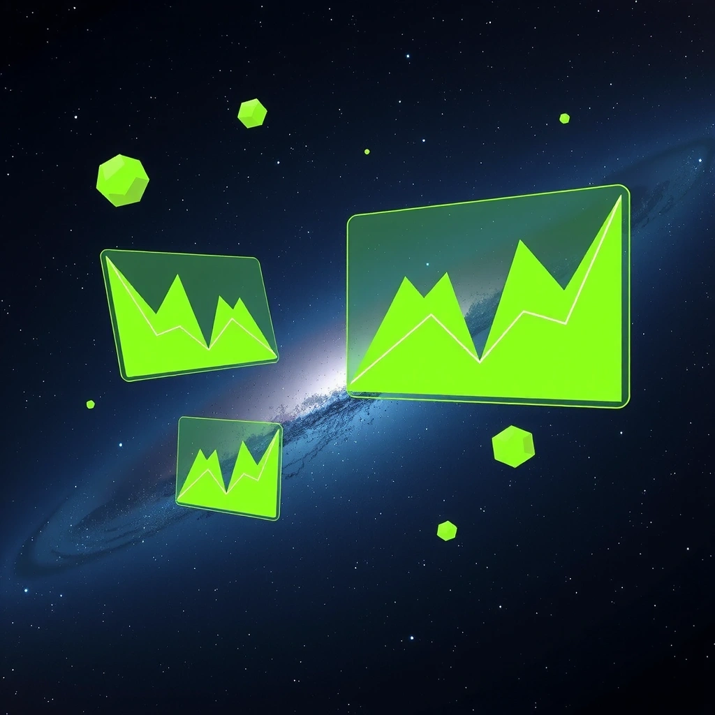 Deep space trading background with neon financial graphics